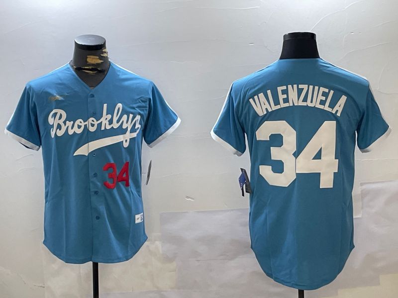 Men Los Angeles Dodgers #34 Valenzuela Light Blue Game 2024 Nike MLB Jersey style 10292